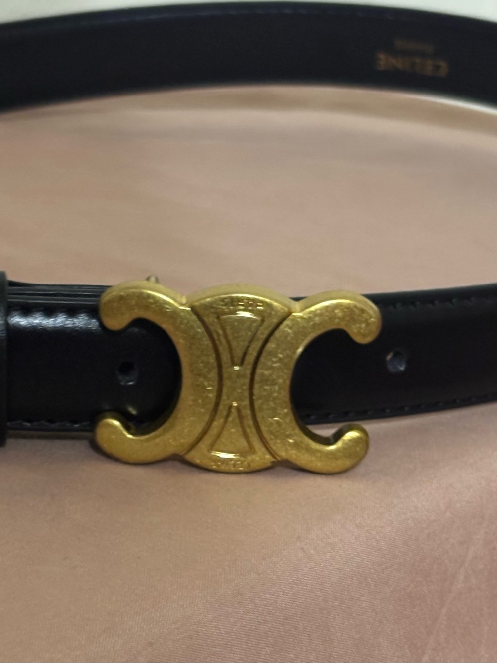 Celine Black Leather Belt with Gold Double C Buckle